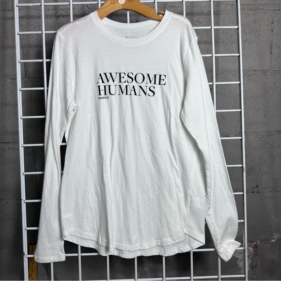 Figs White Cotton Top Awesome Humans Long Sleeve Tee Shirt workwear medical scub - Picture 2 of 7